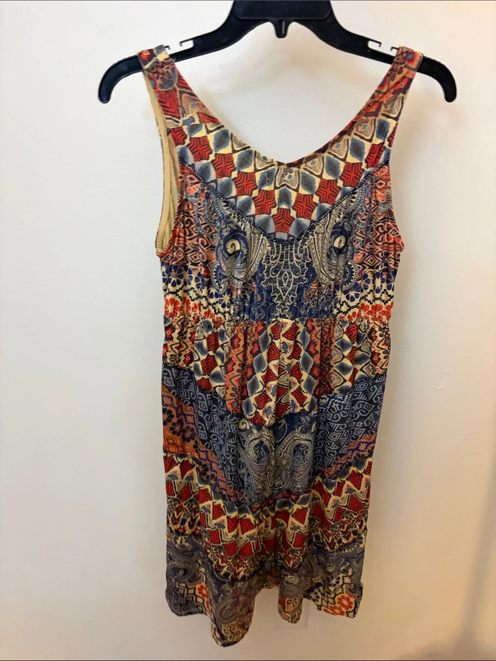 ONE WORLD Sleeveless Printed Midi Dress in Red, Navy & Cream
